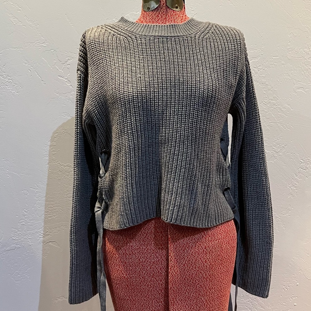 Grey Sweater with Hip-Tie Detail
